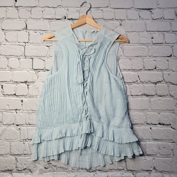 Reiss Florrie Pleated Front Lace Top Euro Summer Classy Coastal Blouse Size 10 - Picture 1 of 11
